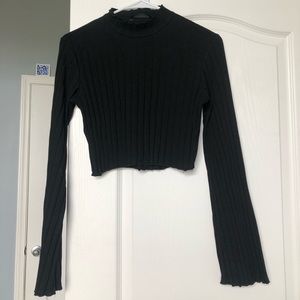 Cropped mock neck with bell sleeves